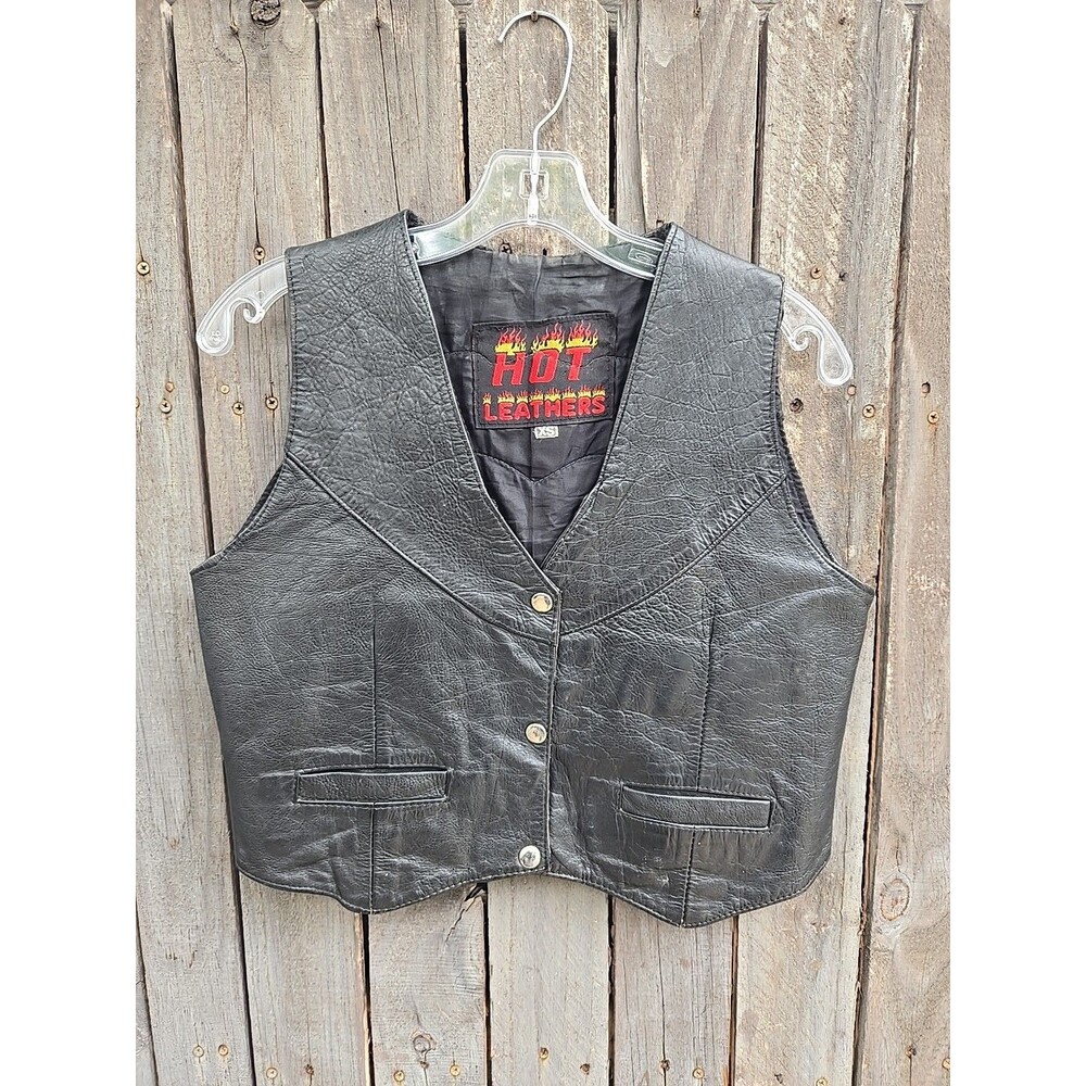 Y2K Black Biker Vest Women’s XS Harley Davidson Patch Snap Front